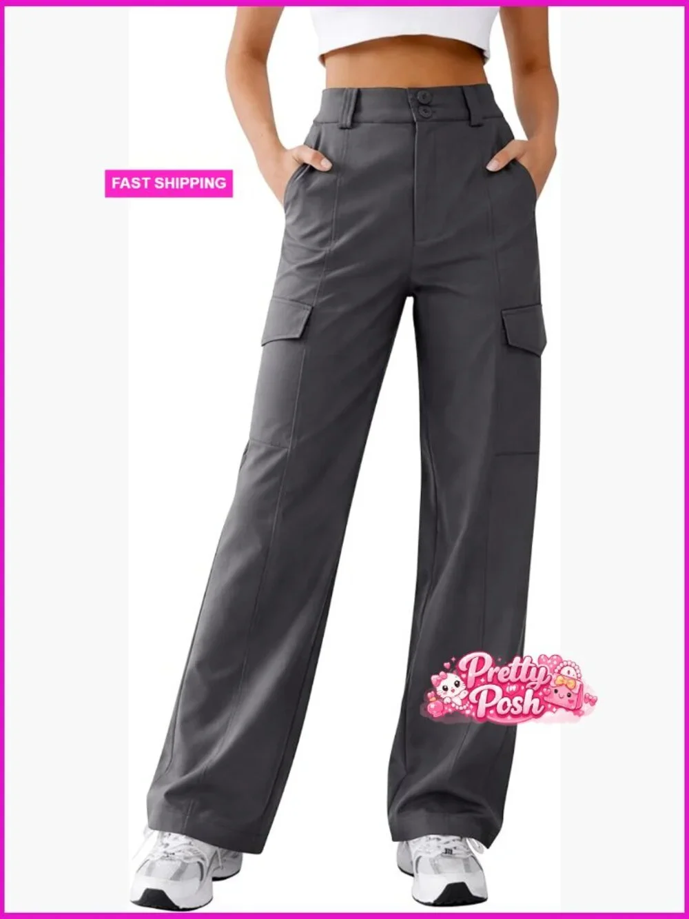 High Waist Cargo Pants Multiple Pockets Comfortable Flexible Fit